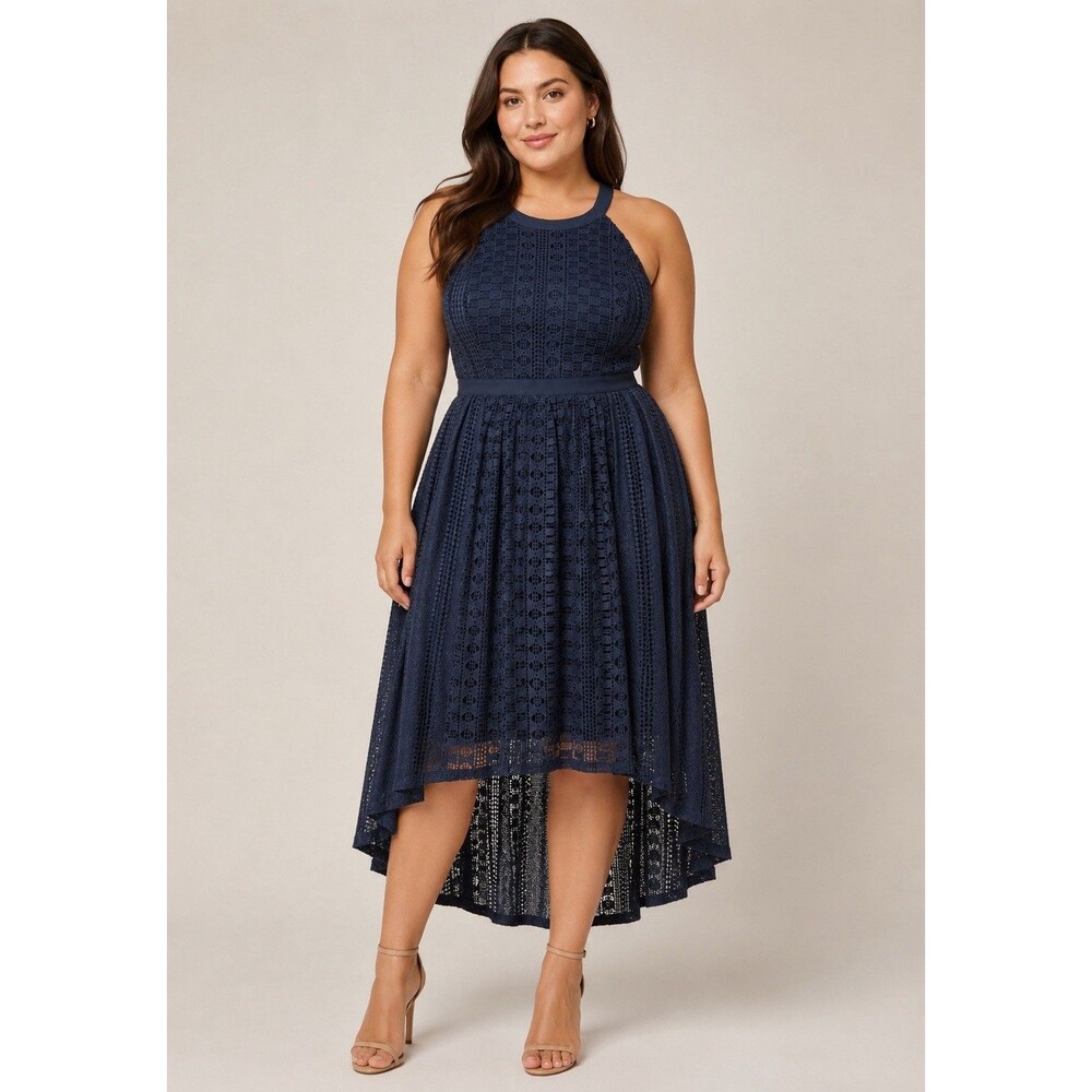 ModCloth Womens XL  Harmonious Ceremony Maxi Dress Hi Low Hem Sleeveless Blue
